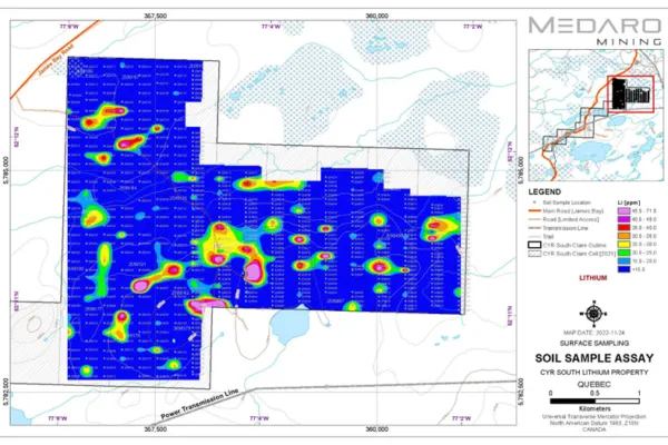 Medaro Mining Identifies Lithium Pegmatites at the CYR South Lithium Property in James Bay Area, Quebec